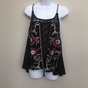 Poof! Embroidered Lace Tank Top Black Medium